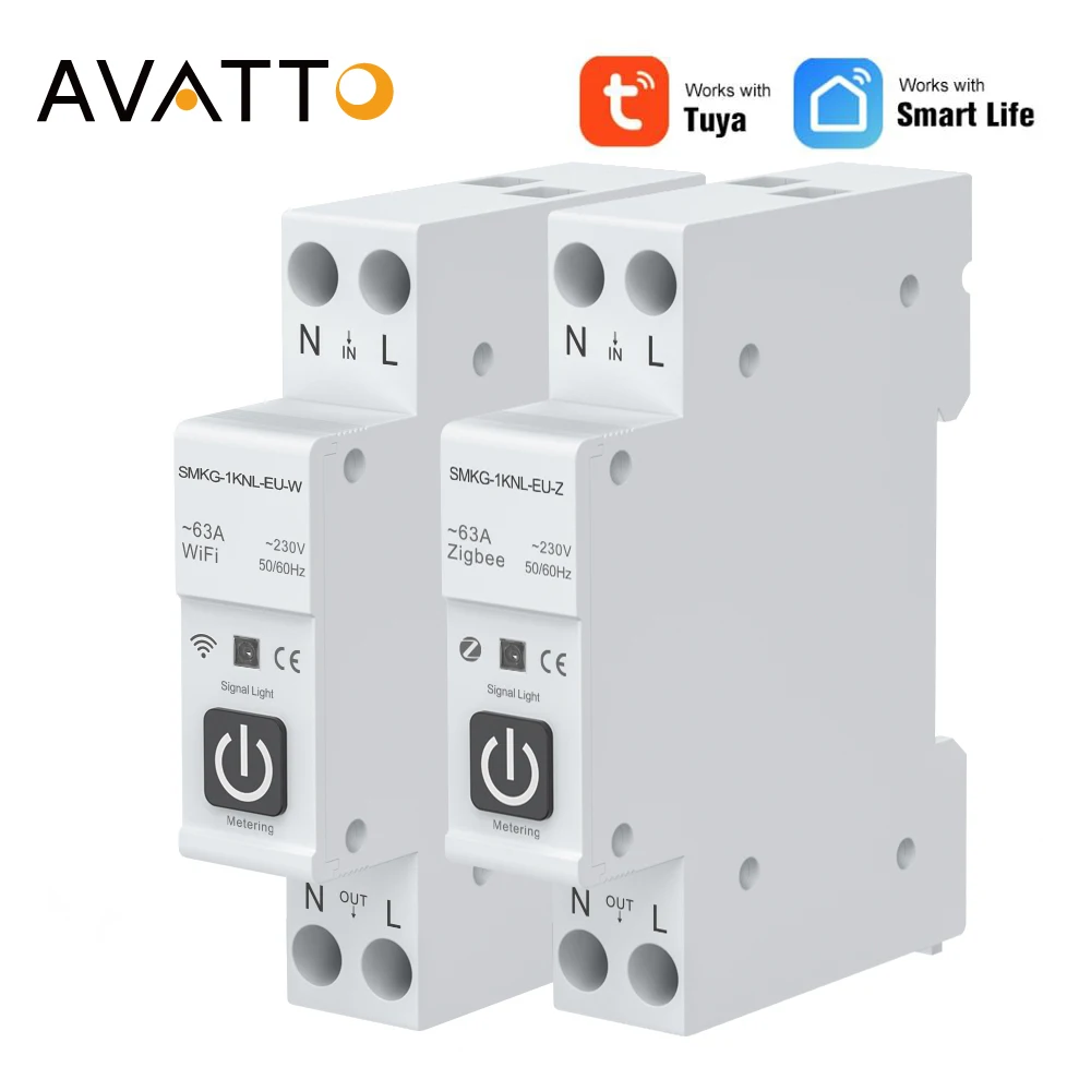 AVATTO Tuya WIFI/ZigBee Smart Circuit Breaker With Metering,Smart Home Wireless Remote Control Switch,Work for Alexa Google Home