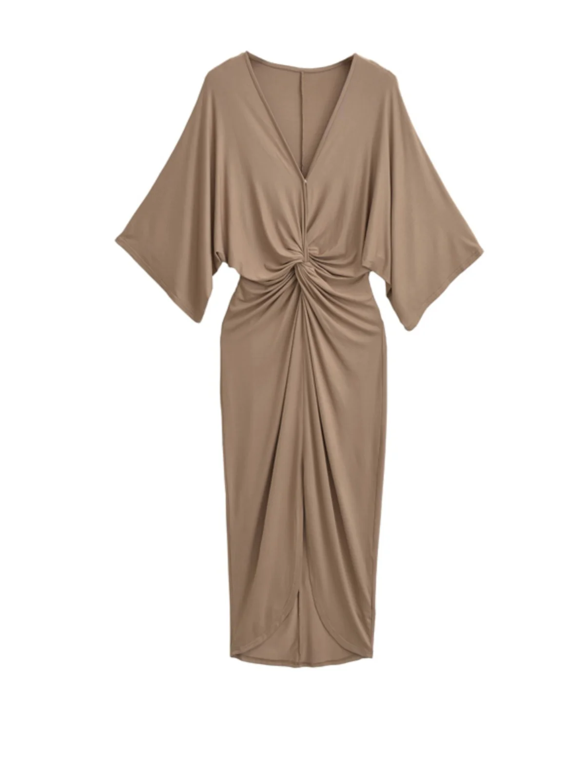 Vestido Midi E Solto com Nó, Sem Mangas, Longo, Design de Cor Pura, Decote em V para a Temporada de Primavera e Outono...