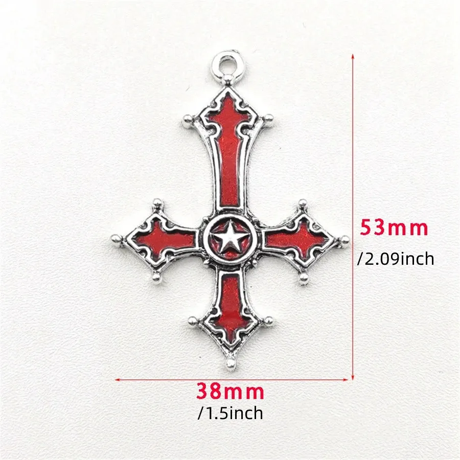8PCS Vintage Dark Gothic Inverted Cross Pendant DIY Alloy Jewelry Accessories Keychain Pendant image 3