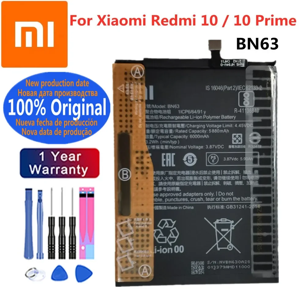 BN63 6000mAh Original Phone Battery For Xiaomi Redmi 10 / 10 Prime 10Prime Phone Battery Bateria + Tools Fast Deliver