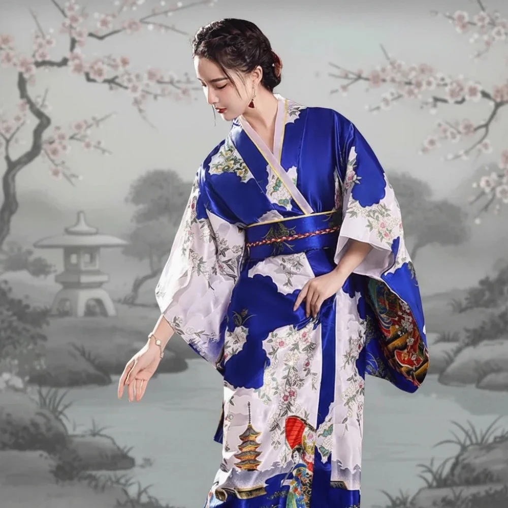 

Sakura Girl Kimono Dress Japanese Style Yukata Bathrobe Women Floral Print Haori Japan Uniform Cosplay Costume Party Short Gown