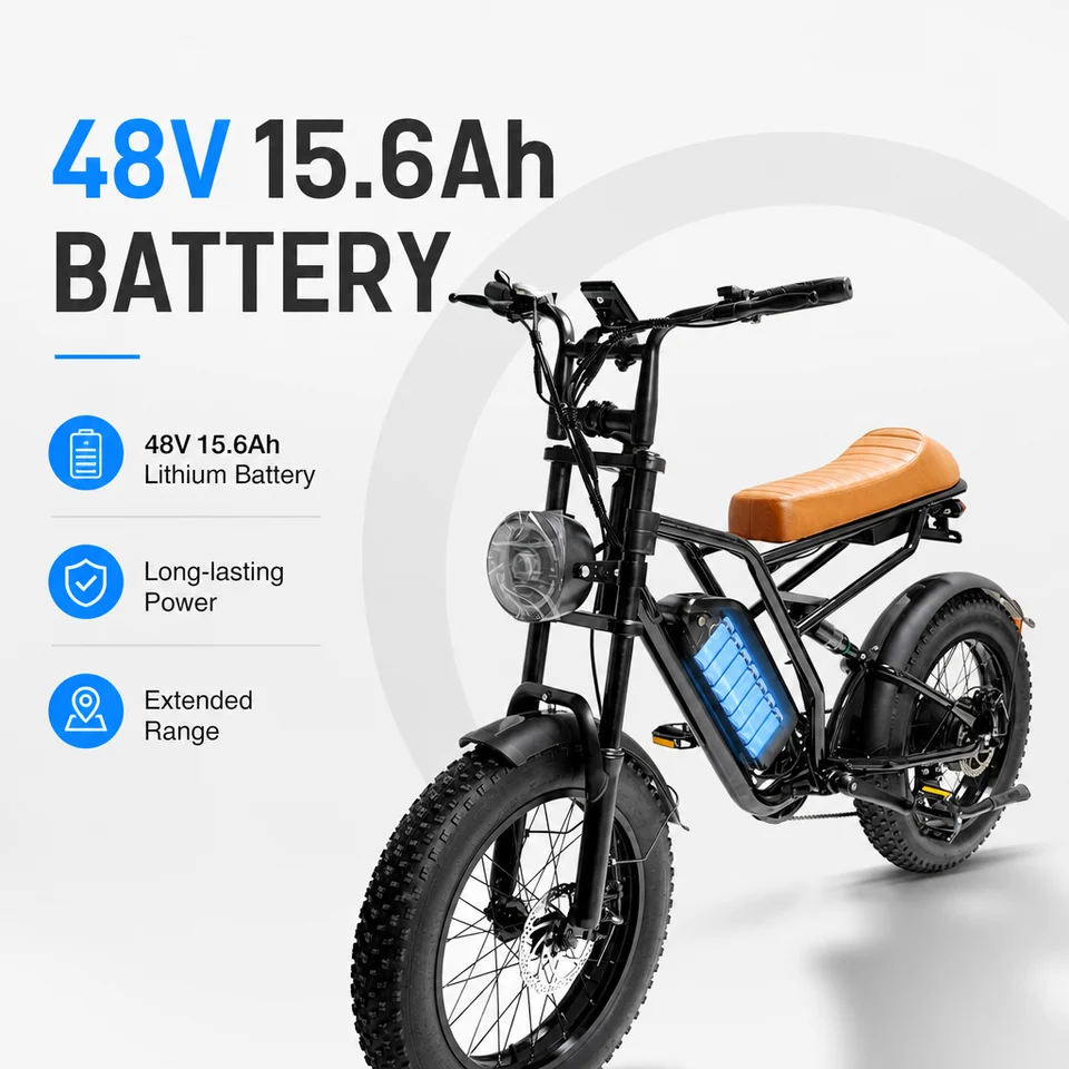 750W Fat Tire Electric Bike for Adults, 48V 15.6Ah E-Bike with 3 Riding Modes & 5 PAS Levels, Shimano 7-Speed, Full Suspension, E-ABS Brakes, 20"x4" Retro All-Terrain Electric Bicycle (50km Range) image 2
