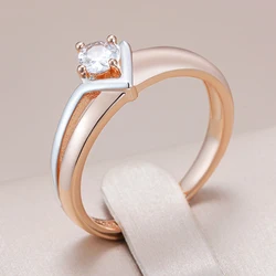 Kinel Luxury Natural Zircon Rings For Women 585 Rose Gold Silver Color Mix Setting Slim Design Daily Bride Wedding Jewelry