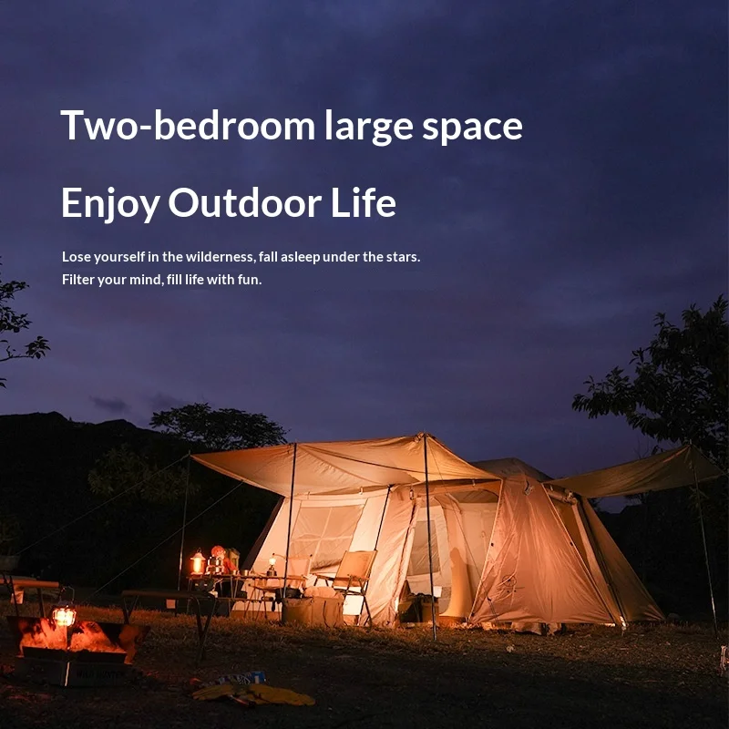Family Camping Tent 2 Bedroom 1 Living Room 13 Sq.m Waterproof Windproof Rainstorm Proof Outdoor