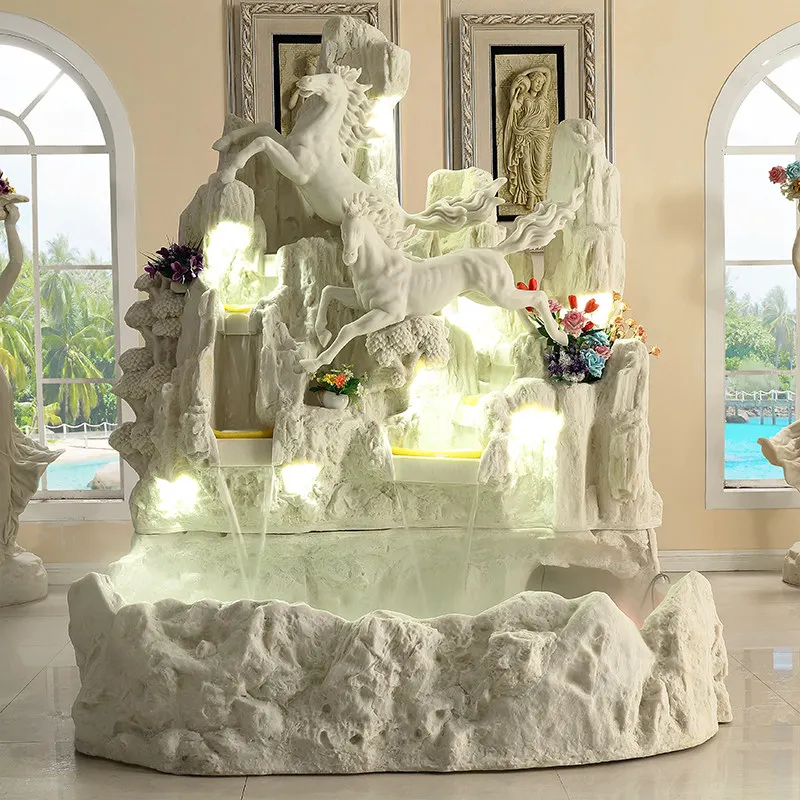 European-style running water fountain outdoor courtyard hotel fountain garden landscape decoration horse fish pond ornament land