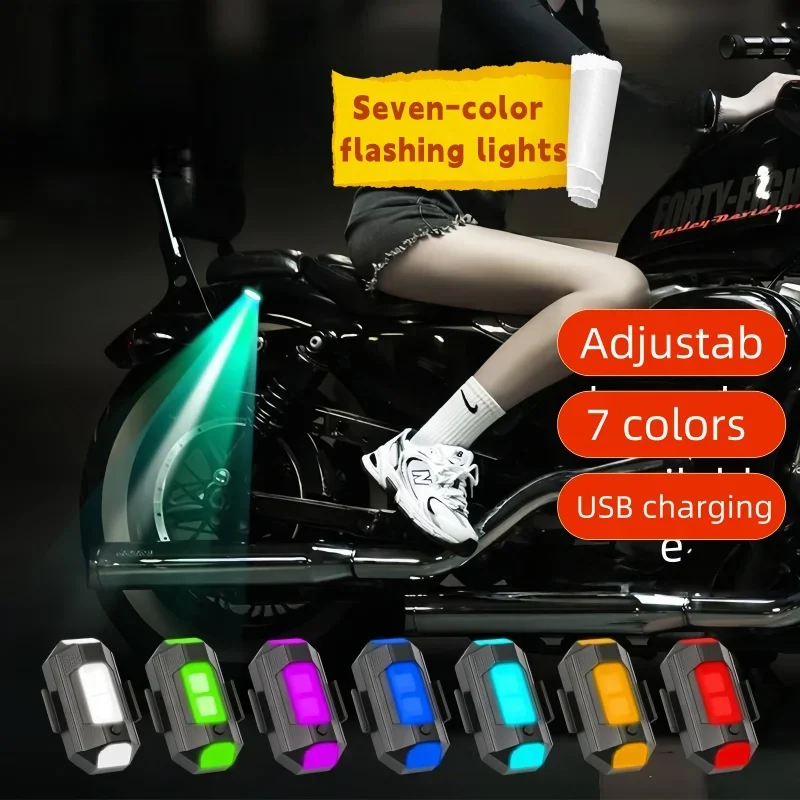 MiniUSB充電式7色ミニLED点滅ライトは、オートバイ、自転車、航空機、ドローンの警告目的に適しています。