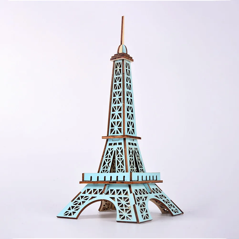 3D Wooden Eiffel Tower Puzzle DIY Educational Blue Adults Brain Exercise Building Puzzle Gift