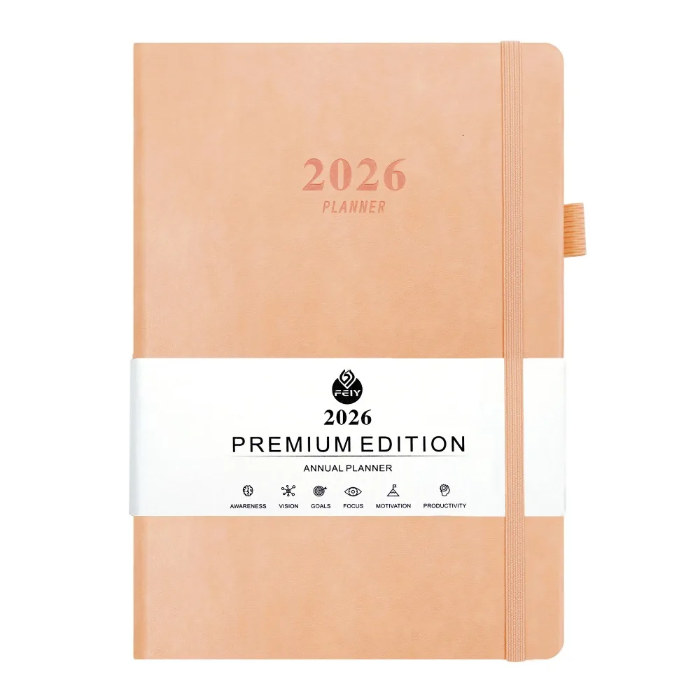 English 2026 Schedule Planner Notepad Wear-resistant 12 Months 365 Days Efficiency Notebook Thick Paper Bookmark
