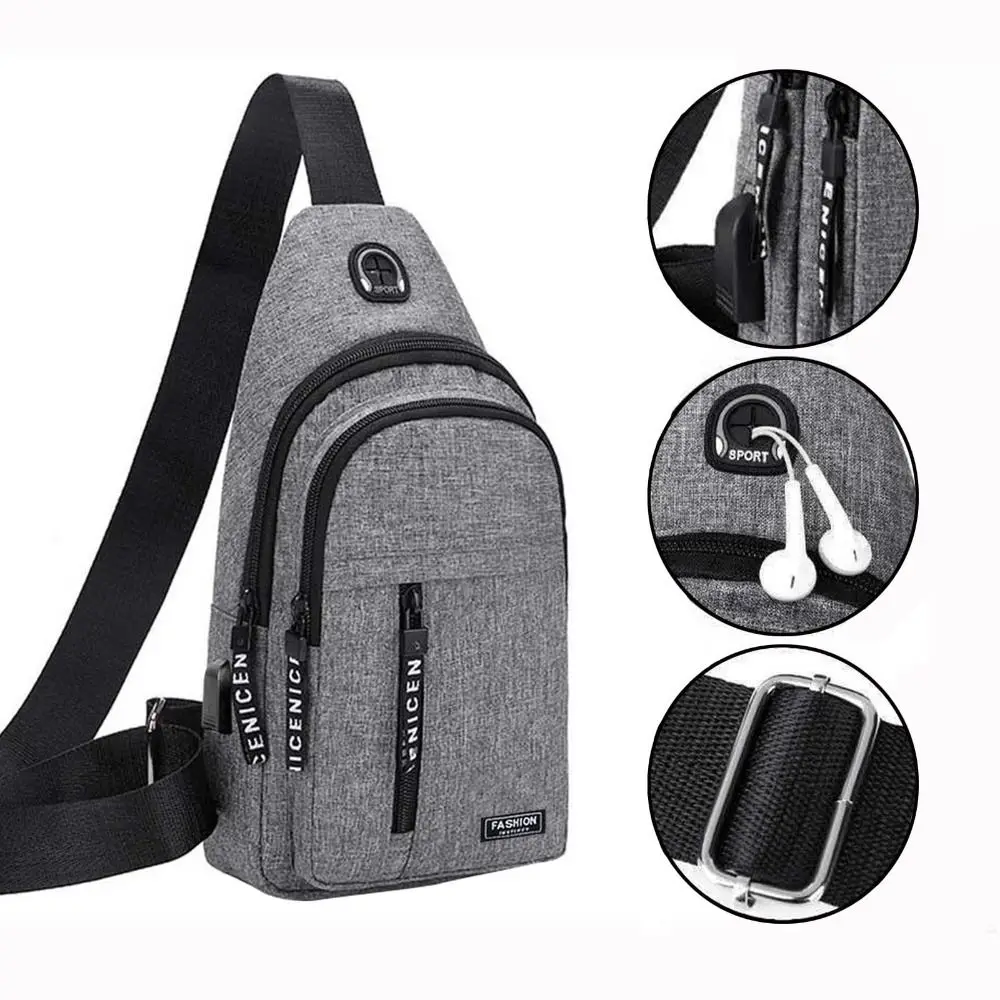 Multipurpose Men Waterproof Outdoor Anti-theft Crossbody Bag Shoulder Sling Bag USB Charging Port Chest Pack