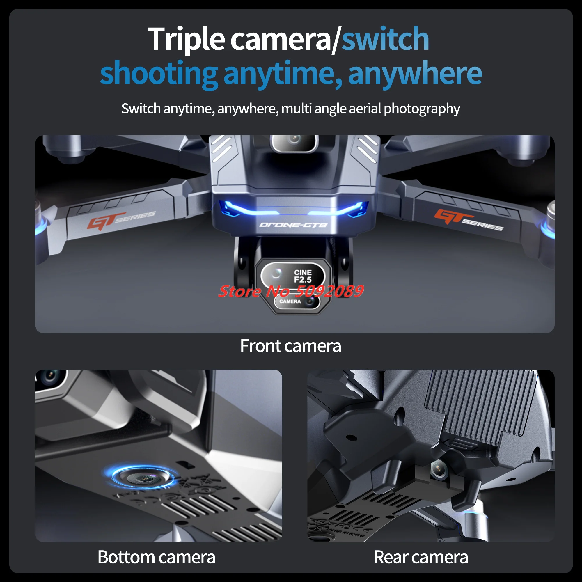 Optical Flow 8K Three Camera Brushless Drone Power Display Over-distance Remind Obstacle avoidance Optical Flow Positioning