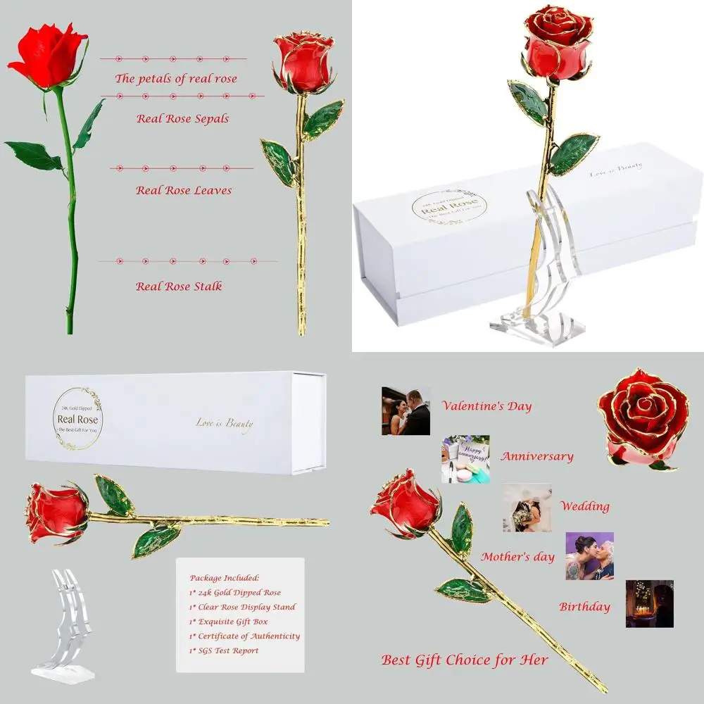 

Настоящая роза с позолоченными лепестками, изысканным блеском и естественной формой, идеальный подарок на День святого Валентина, годовщину и особые случаи.
