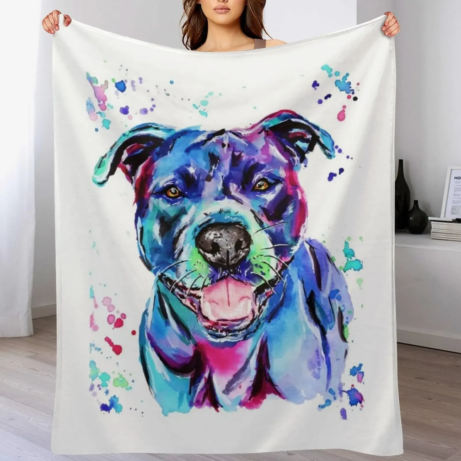 

Watercolour Staffy Throw Blanket For Decorative Sofa Large Furry For Sofa Thin Blankets