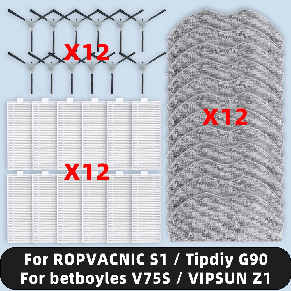 

Compatible For ( ROPVACNIC S1 / Tipdiy G90 / betboyles V75S / VIPSUN Z1 ) Spare Parts Filter Side Brush Mop Cloth Accessories