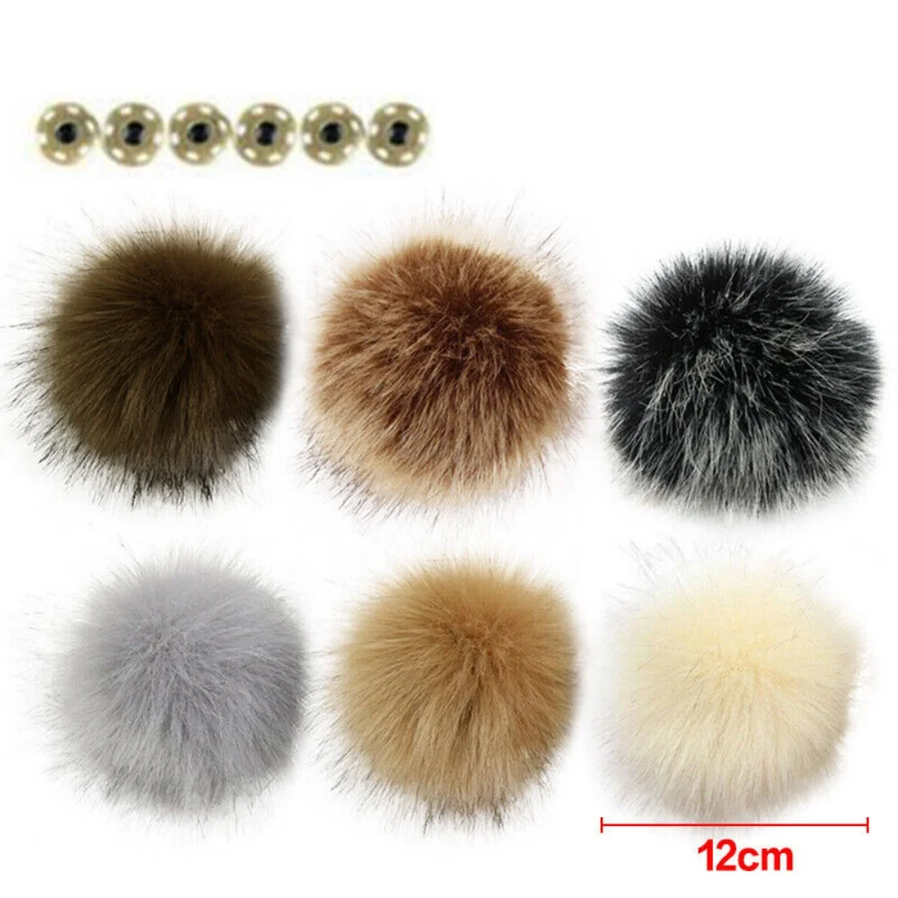 6Pcs Imitation Faux Fur Pom Poms Ball For Knitted Hat Beanies Cap Keychain 12CM