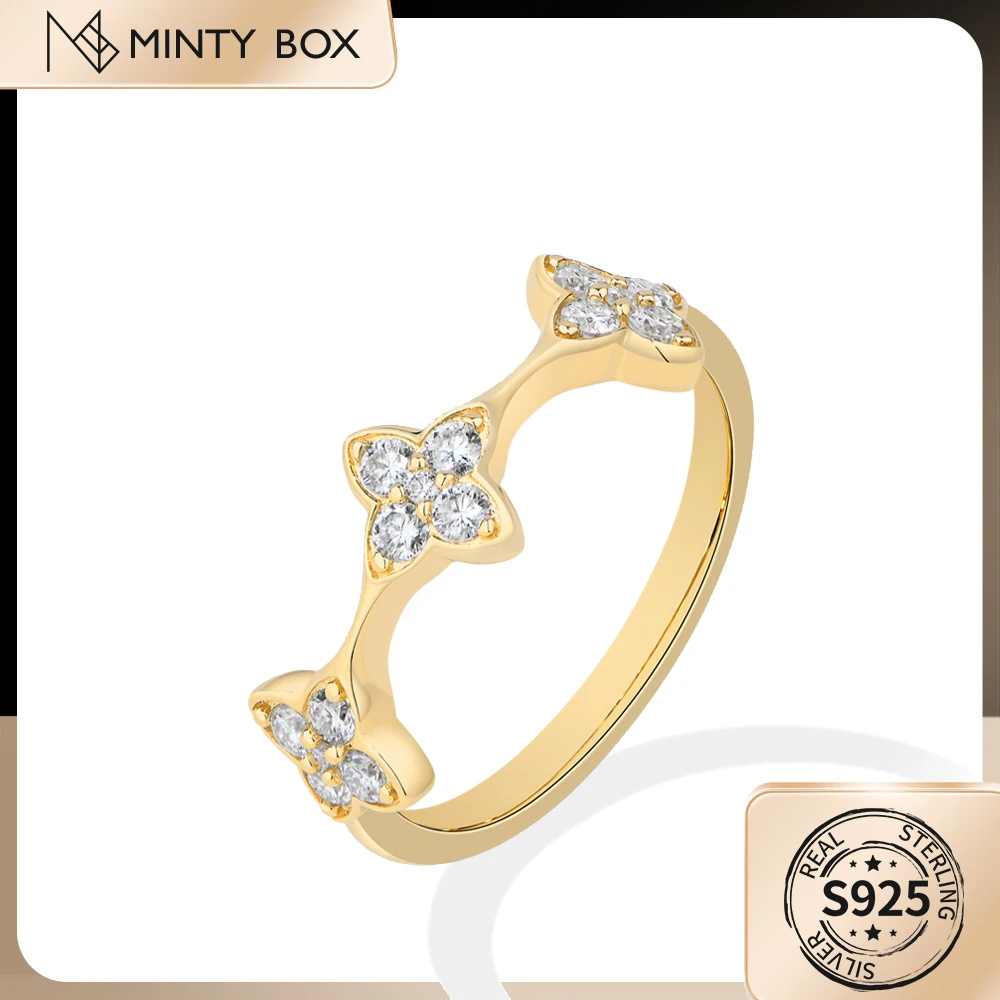 

MINTYBOX Moissanite Ring Lucky Four Leaf Clover S925 Silver Starlight Diamond Wedding Fine Jewelry Birthday Anniversary Gift