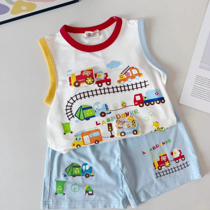 

Children's Summer Vest SetmikiCartoon Modal Vest Thin Shorts Baby Two-piece Set Wholesale