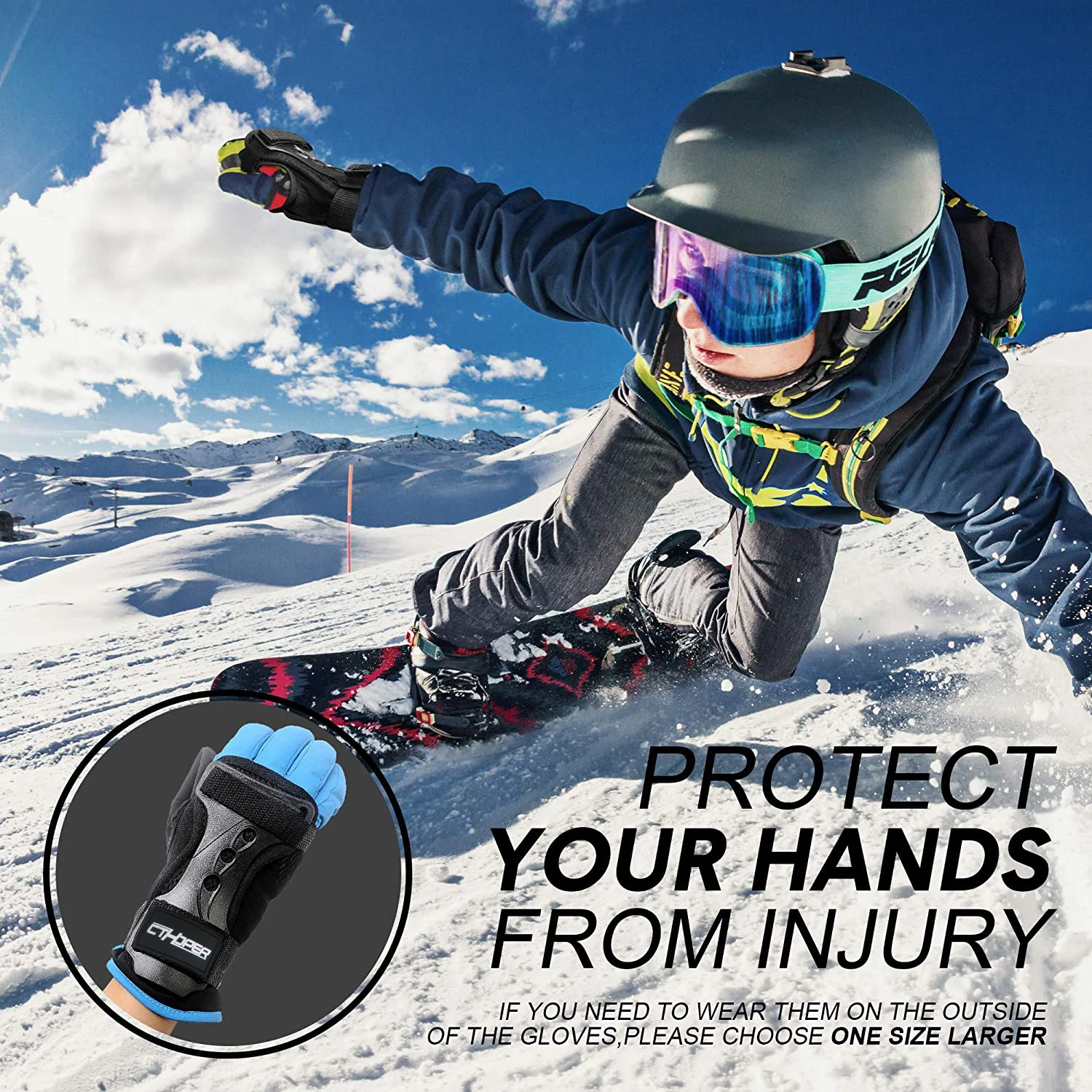 CTHOPER Skiing Wrist Guard Gloves Roller Skating Wrist Palms Protective Gear Wrist Support for Snowboarding Skateboard