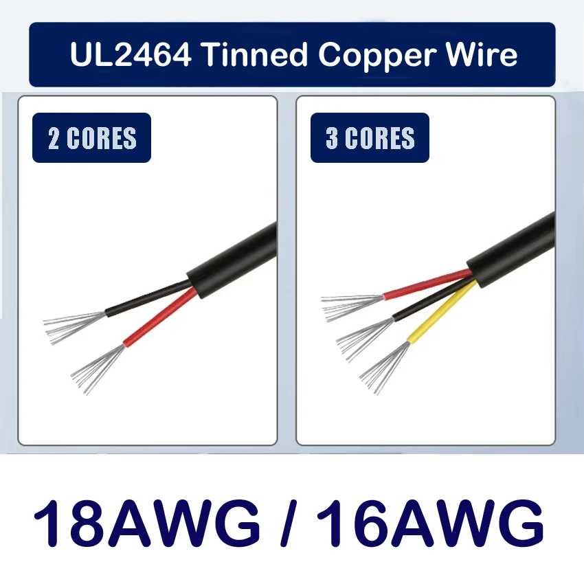 

30FT 50FT UL2464 2 Core 3 Core Sheathed Wire Cable Copper Signal Cable 16AWG 18AWG US Stock Fast Shipping