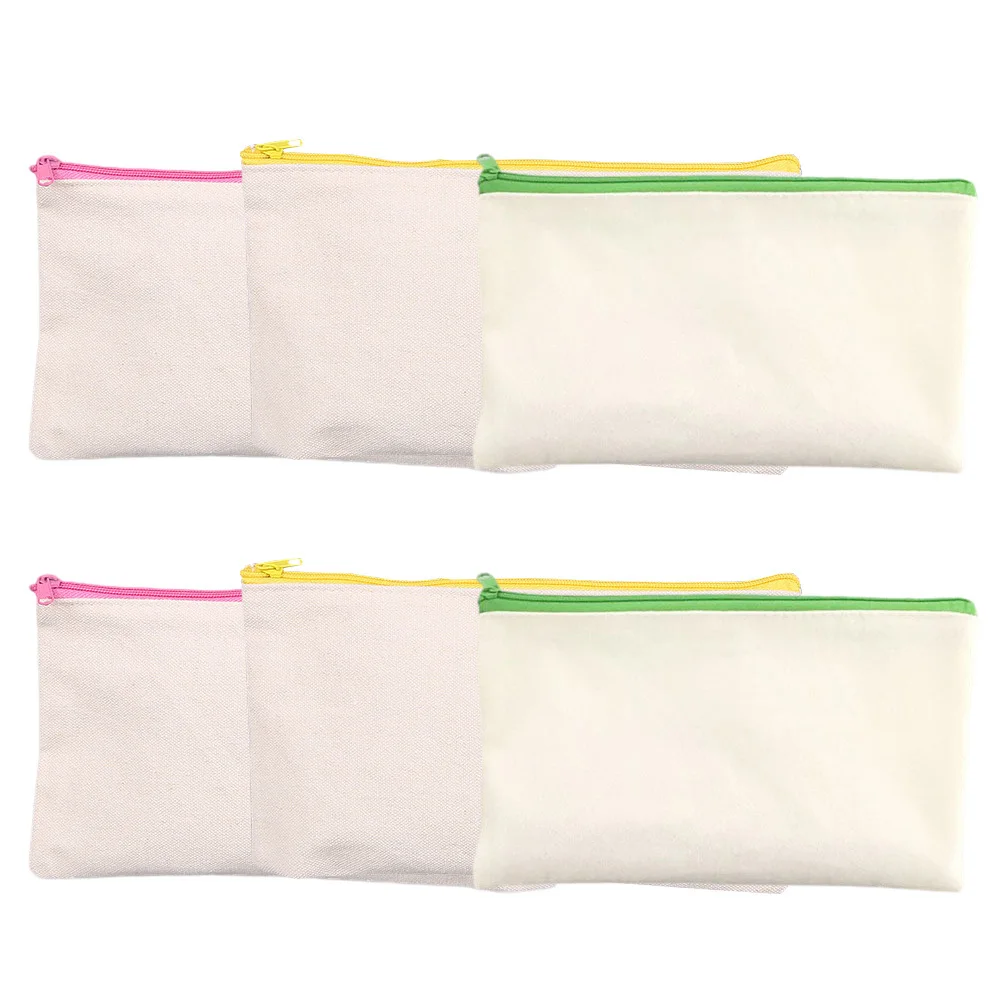 

6Pcs Canvas Pencil Bag Wear-Resistant Washable Smooth Zipper Design Large Capacity Storage for Pens Pencils Erasers Students