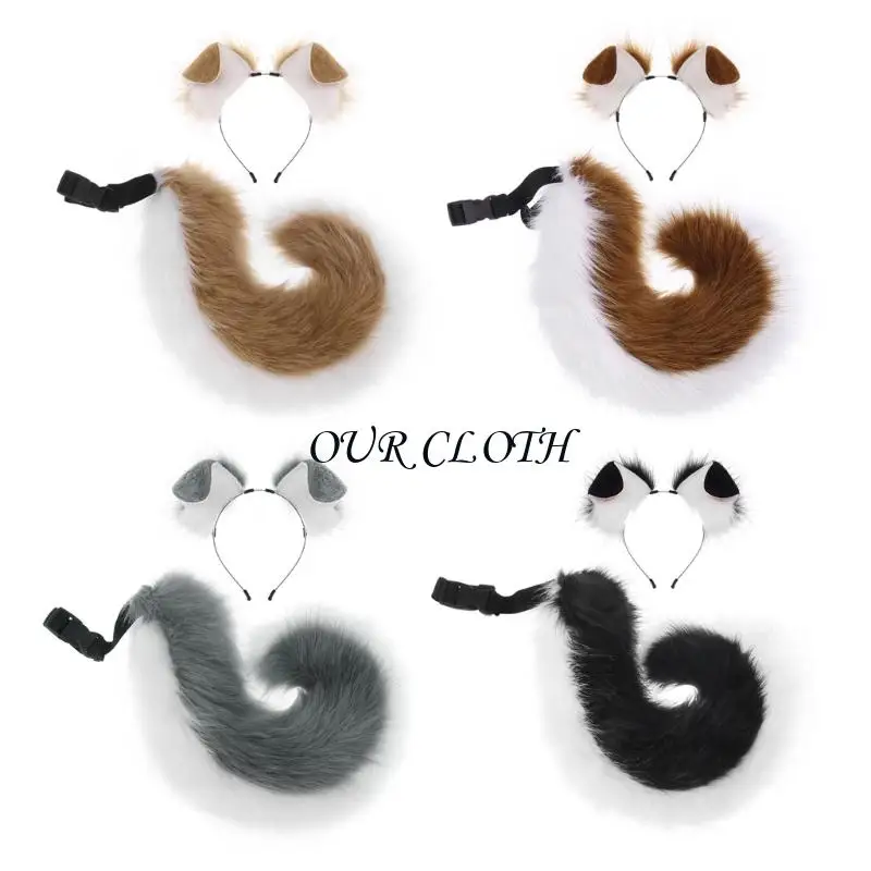 

2 шт. из искусственного меха с собачьими ушками, повязка на голову, хвост, костюмы животных для собак на Рождество, Хэллоуин,