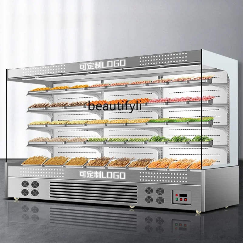 

Commercial BBQ Skewers Cabinet Display Cabinet Spray Stainless Steel Air Curtain Preservation Refrigerated Cabinet