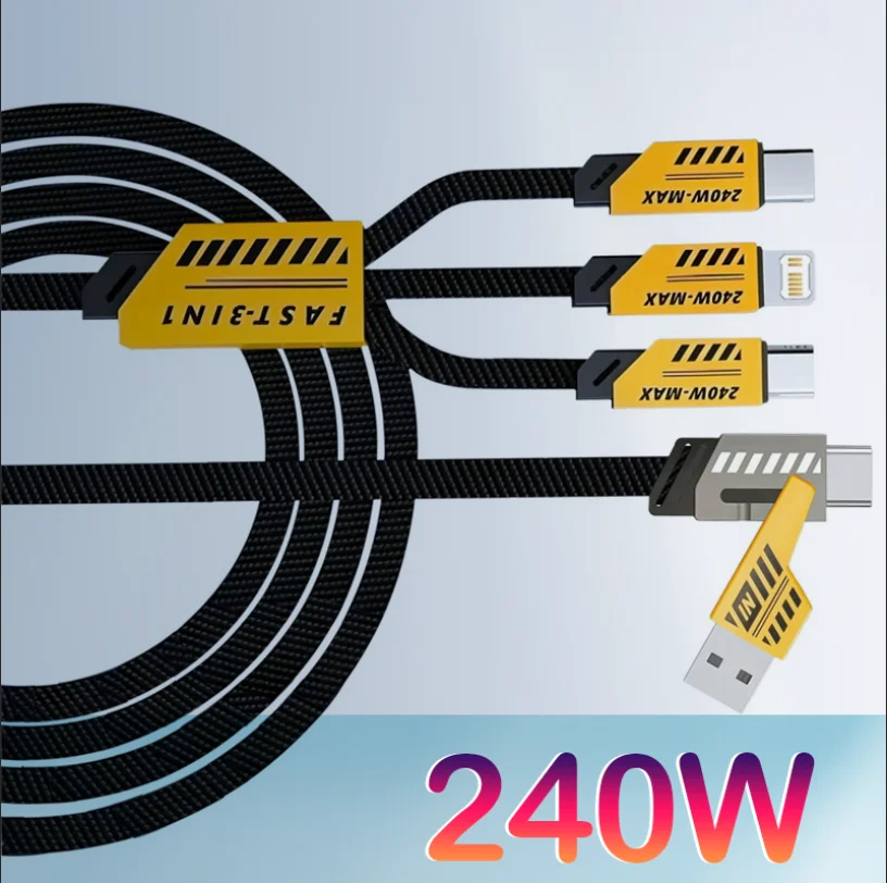 

Multifunctional 240W Fast Data Cable 3IN2 6A Mobile Charging Cable Suitable For iPhone 16 15 14 13 Huawei Samsung And Xiaomi