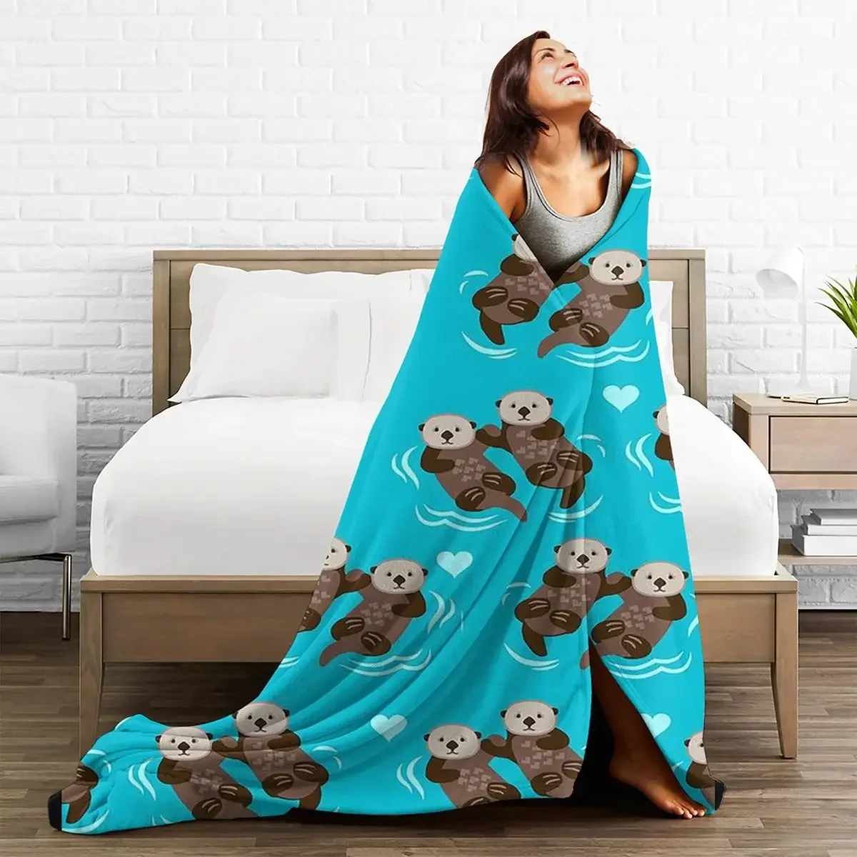 

Baby Blankets Otters Plaid Green Flannel Summer Animal Collage Lightweight Multifunction Throw for Bed Outdoor Bedding Throws