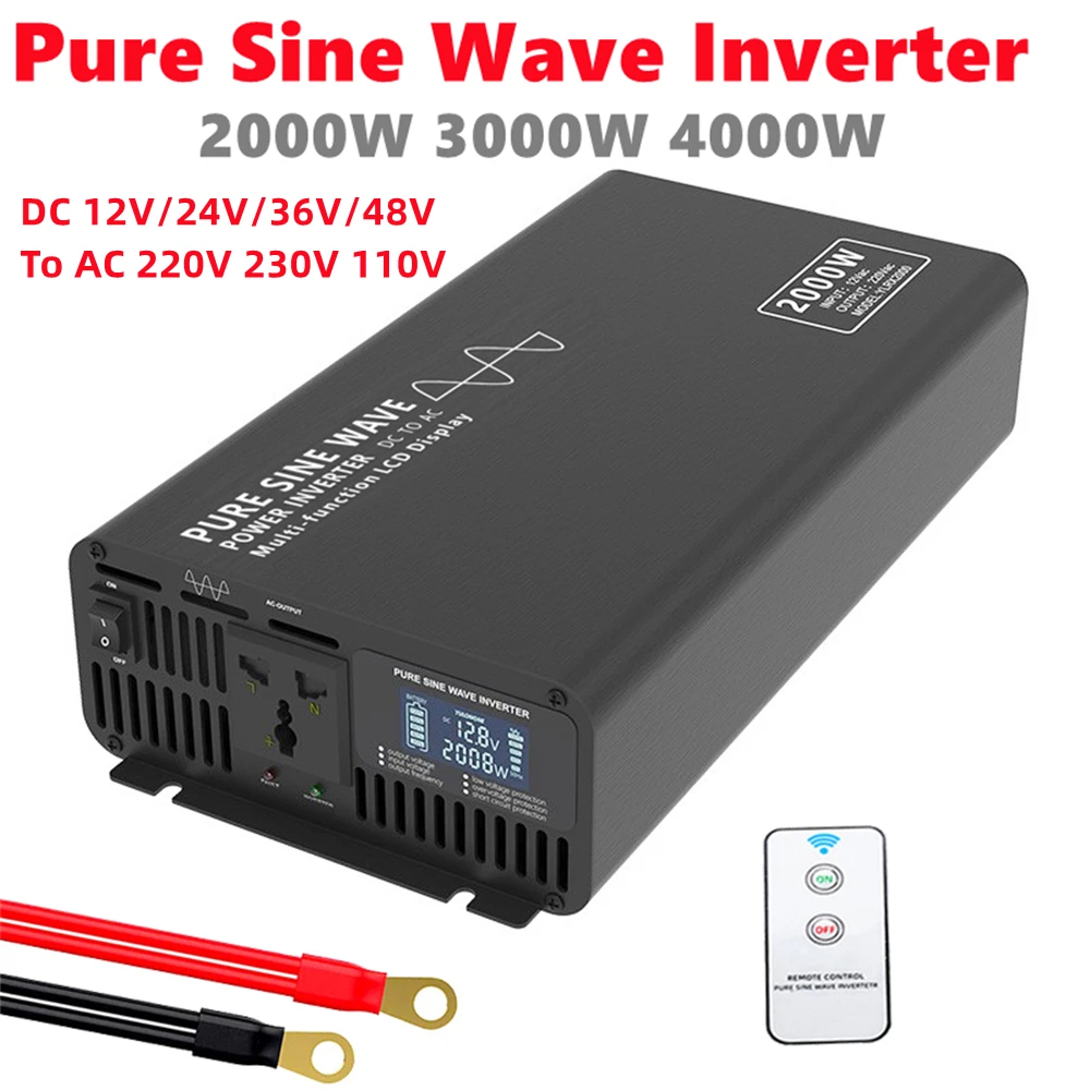 Pure Sine Wave Inverter 2000W 3000W 4000W DC 12V 24V 36V 48V To AC 220V 110V Voltage Converter Solar Inverter Power Supply