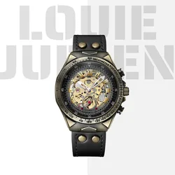 Modiie Juelen-Montre automatique mécanique en bronze pour homme, montre étanche, ceinture en acier, mode rétro, montre décontractée