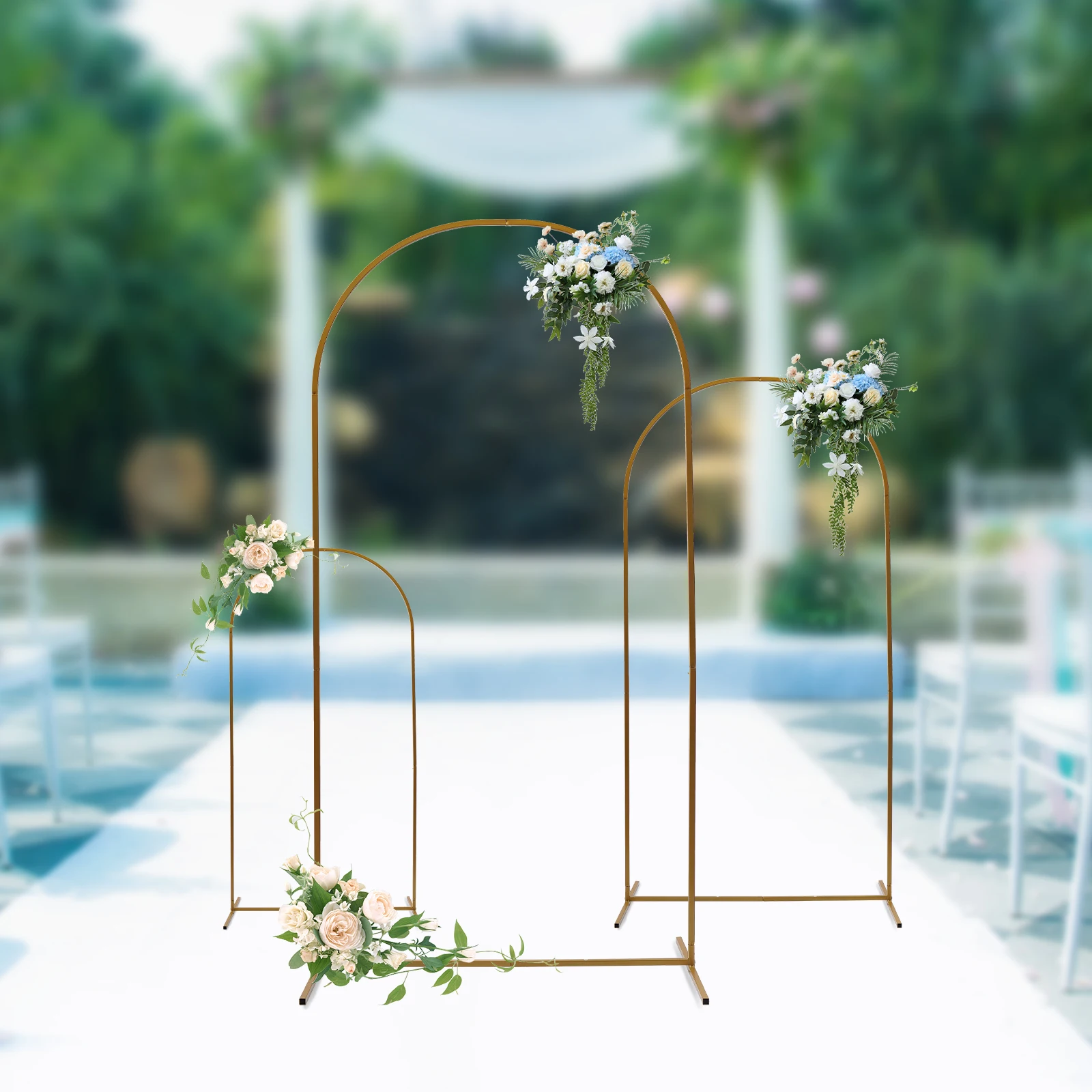 3Pcs Wedding Arch Backdrop Stand White/Gold Metal Backdrop Stand Metalfor Wedding Ceremony Bridal Party Decoration