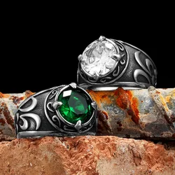 Gems Stone Carving Men Rings Stainless Steel Punk Retro Rock Luxury Fashion Women Jewelry Accessories For Couple Gift Wholesale