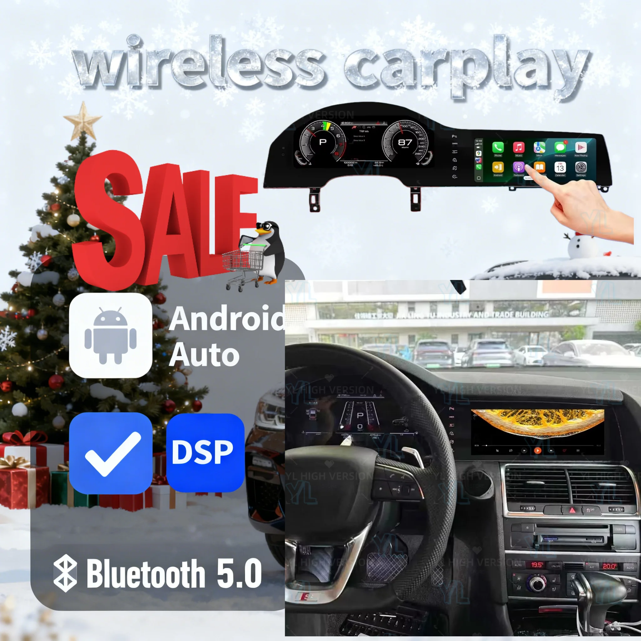 

Android 14 Dual Screen For Audi Q7 2005~2015 Digital Dashboard GPS Radio Stereo Wireless Carplay Mirror Link Head Unit Bluetooth