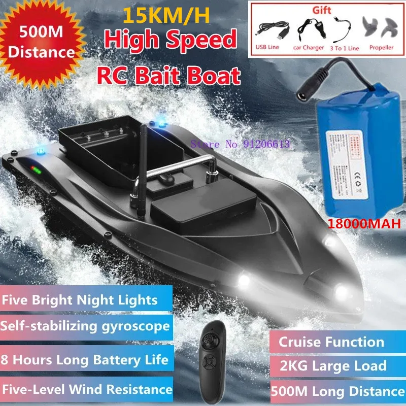 

Waterproof Big Power 8Hoour Life Fixed Speed Cruise Smart RC Bait Boat 2KG 500M 5 Night Lights Remote Control Smart Fishing Boat