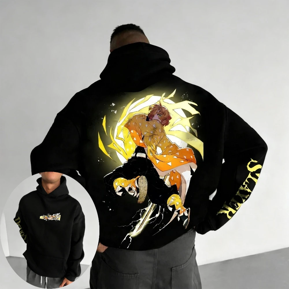Demon Slayer Men's and Women's Hoodie Agatsuma Zenitsu Anime Spring Autumn and Winter Boy Y2k Long-sleeved Parent-child Outfit
