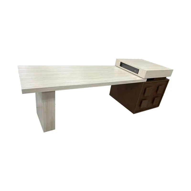 Household Travertine White Countertop Kitchen Island Table with Hotel Cabinets