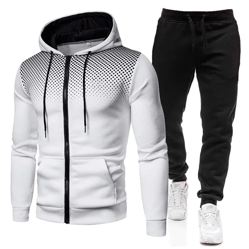 Hoodie set men\'s sportswear zipper 2-piece set aesthetic wool blank fashion designer sportswear men\'s sportswear set