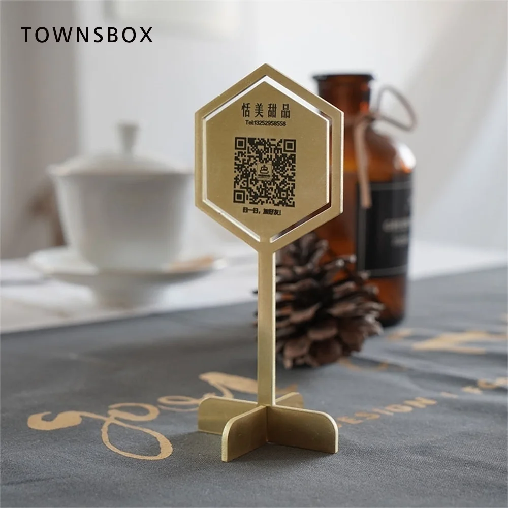 Hexagon Nordic Style Restaurant Dining Metal Table Logo Mark Sign Stand Payment Code Wedding Desk Name Holder Standing Plate