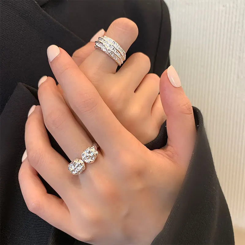 

Cold wind niche high-end design sense irregular wide face opening 925 sterling silver ring ins women