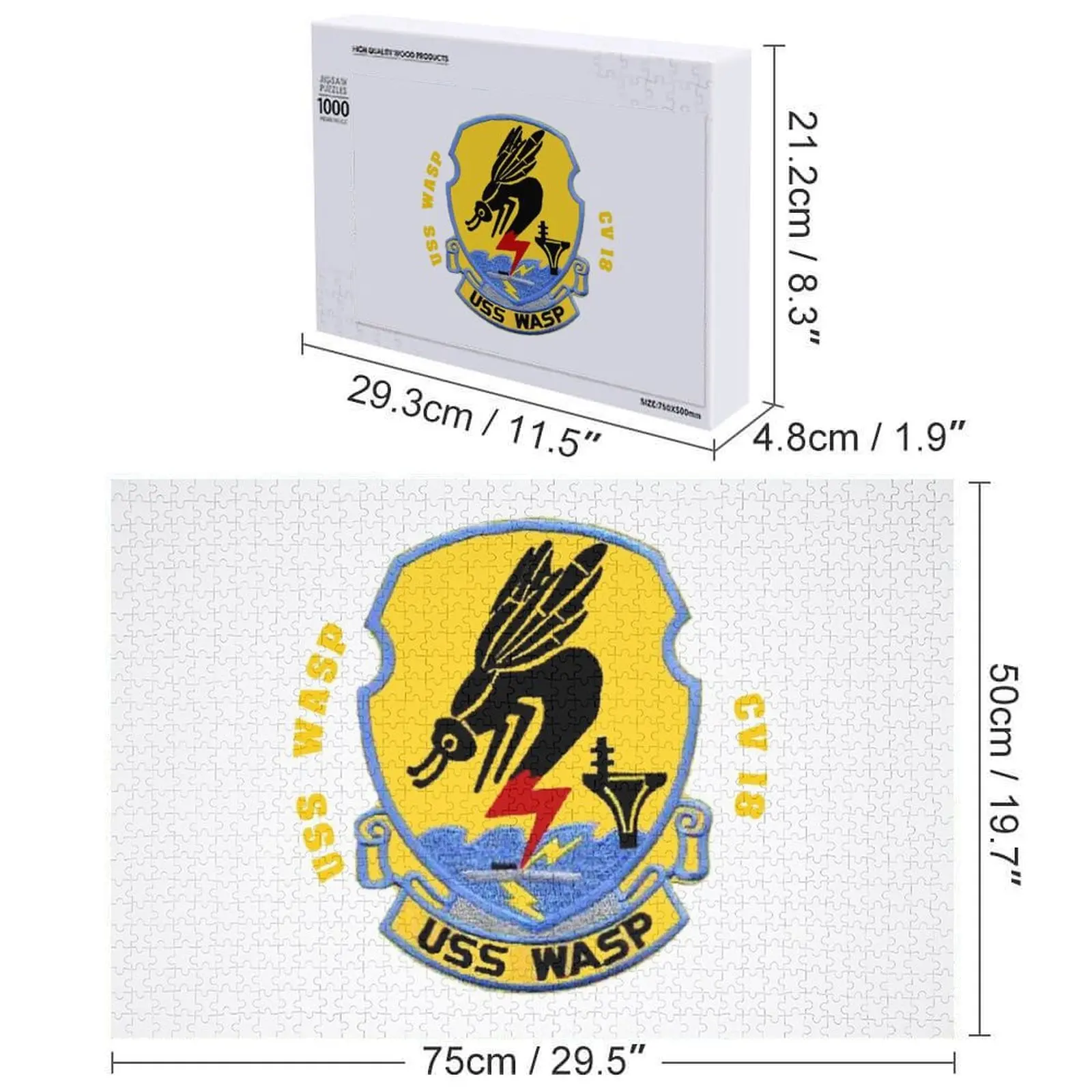 어두운 색상용 USS 와스프(CV/CVA/CVS-18) 직소 퍼즐 예술품 맞춤형 나무 선물 맞춤형 나무 퍼즐