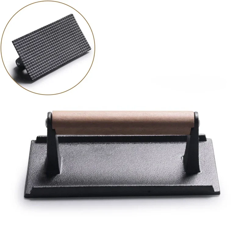 Gietijzeren Steak Burgerpers Ronde Rechthoekige Ongecoate Zware Vleespers met Handvat voor Outdoor Grill Voedsel Koken Gereedschap