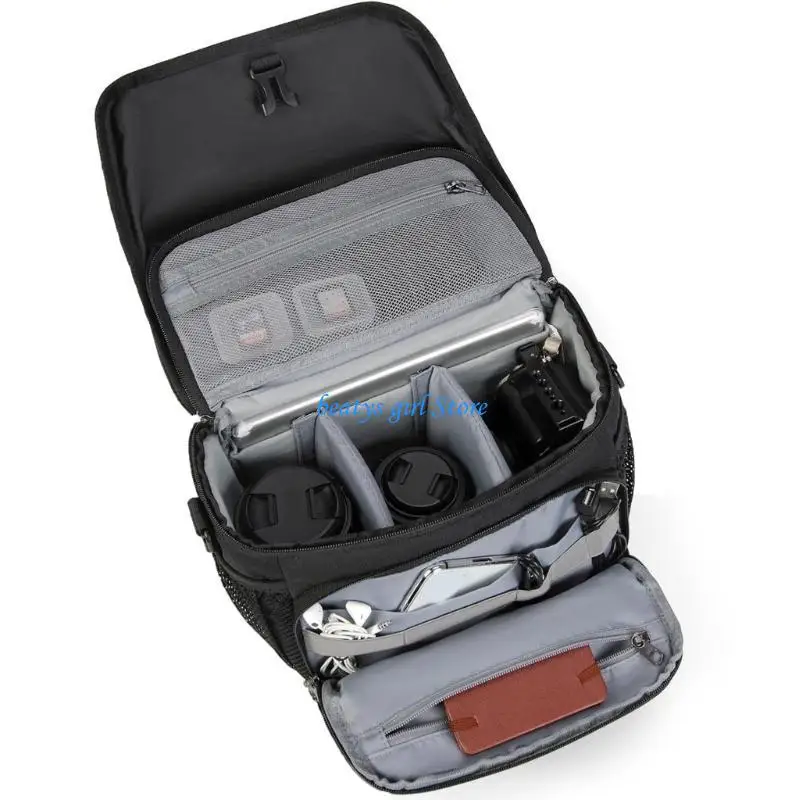 

C7AB Waterproof Camera Bag with Multiple Pockets Durability Polyester Adjustable Strap for Camera Lens Accessories Storage