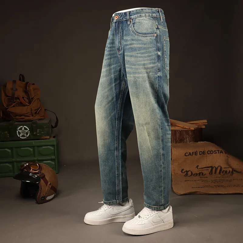 

2025 Spring Trendy Brand American Retro Jeans for Men, Fashionable Nostalgia, Loose Straight Straight Street Casual Pants