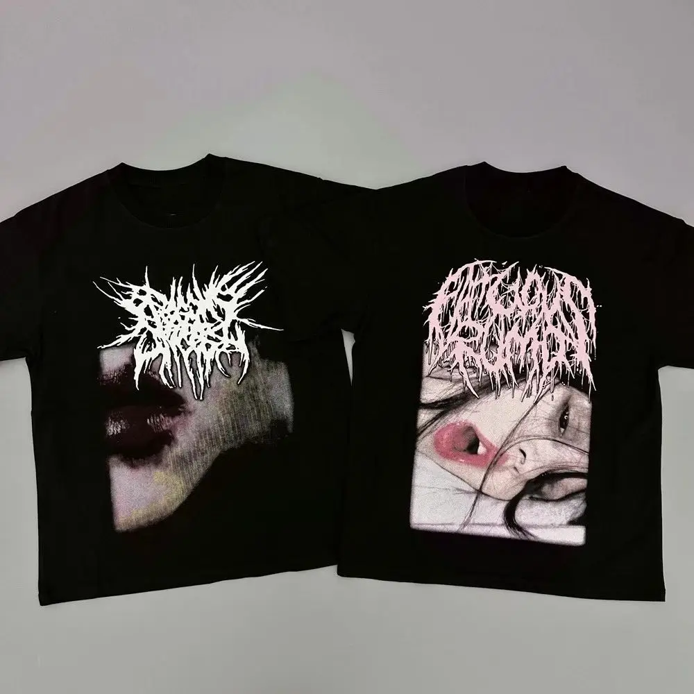 Vintage Harajuku Tops Retro New Goth Style Short Sleeve Punk Y2k Tops Death Wish Playboi Carti Slogan Fatuousness T-Shirt Unisex