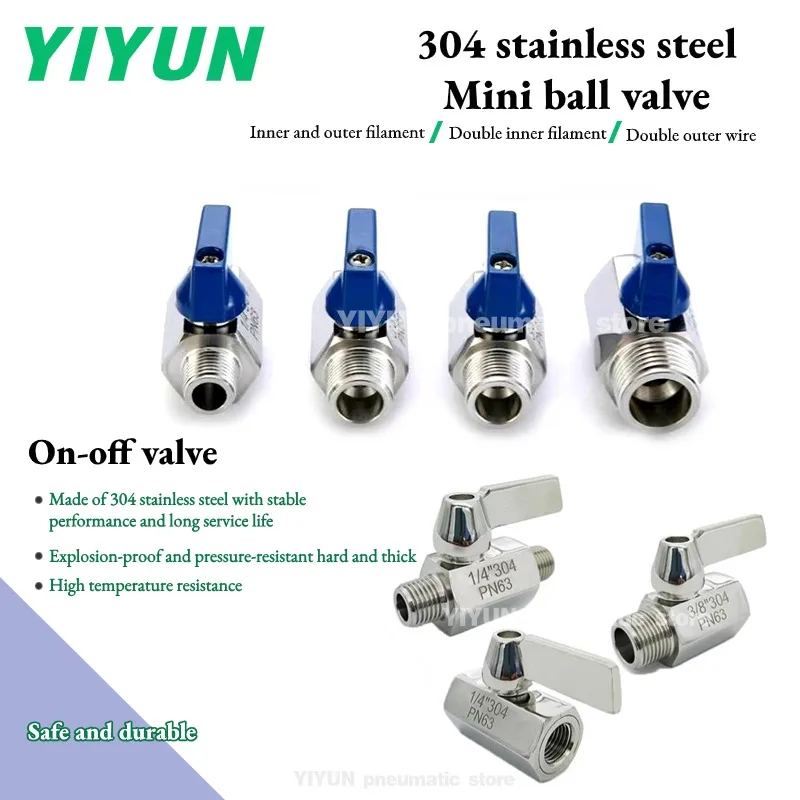 304 stainless steel Mini ball valve On-off valve M14X1.5 M16X1.5 M20X1.5 1 2  3  4 points  NPT pneumatic tool