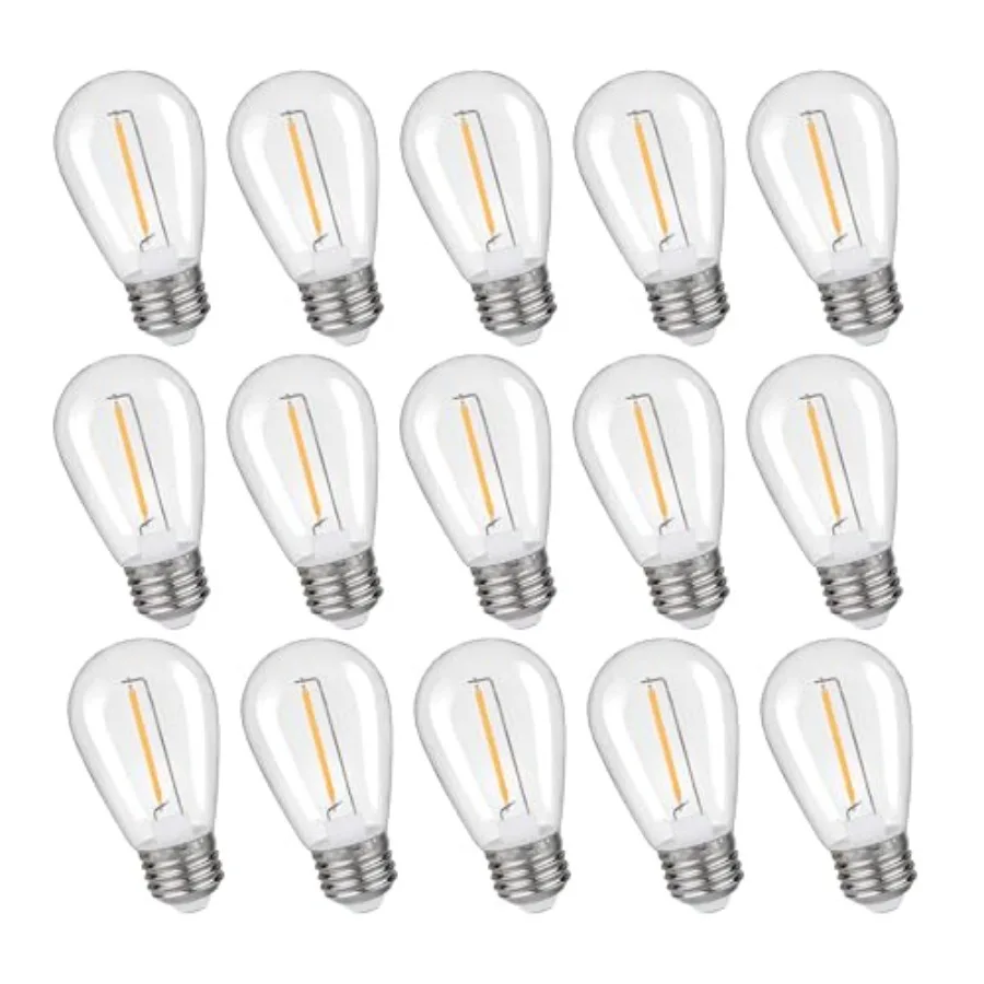 

15-Pack LED String Light Bulbs, Plastic Shatterproof S14 Replacement Edison Bulbs, 1W Equivalent to 10W LED Bulb, Warm White 22
