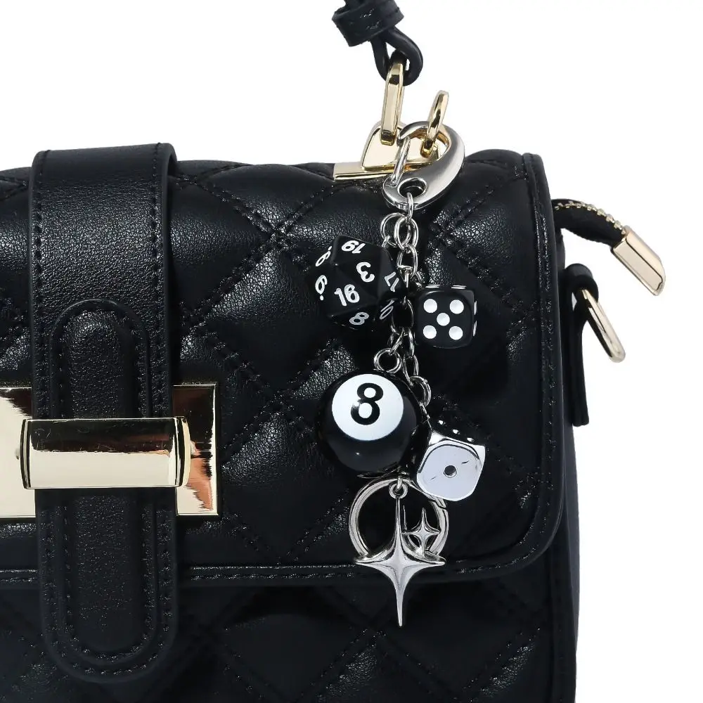 Zinc Alloy No. 8 Billiards Keychain Backpack Hanging Hiphop Black Dice Billiards Keychain Jewelry Handmade