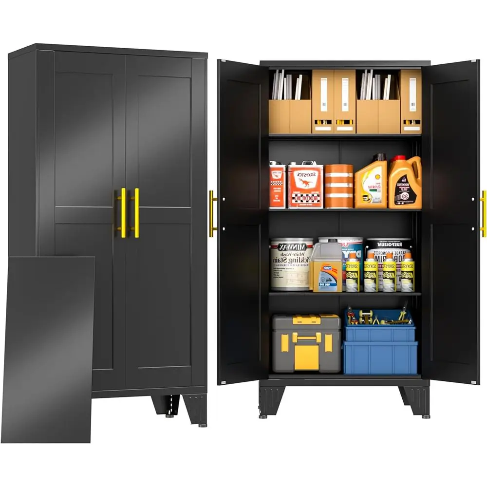 

Black Metal Storage Cabinet with 2 Doors and 3 Adjustable Shelves for Home, Office, Garage, and Warehouse Use