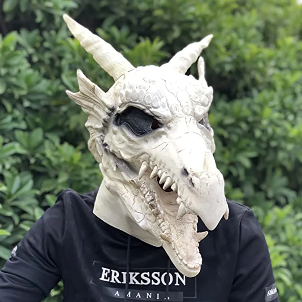 3D Dragon God Bone Mask Cosplay Dinosaur Latex Helmet Full Face Headwear Halloween Masquerade Party Costume Prop