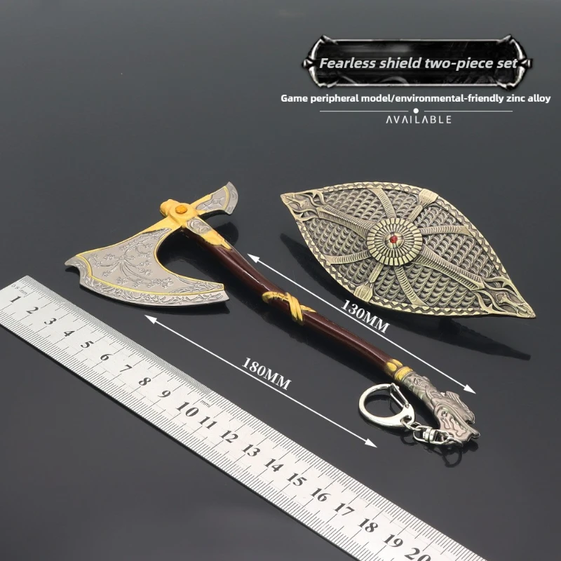 18 cm/7,08 pollici God of War Periferiche di gioco Dauntless Shield Set Portachiavi Quintus Leviatano Ascia Arma Modello in metallo Artigianato Ragazzi Giocattoli