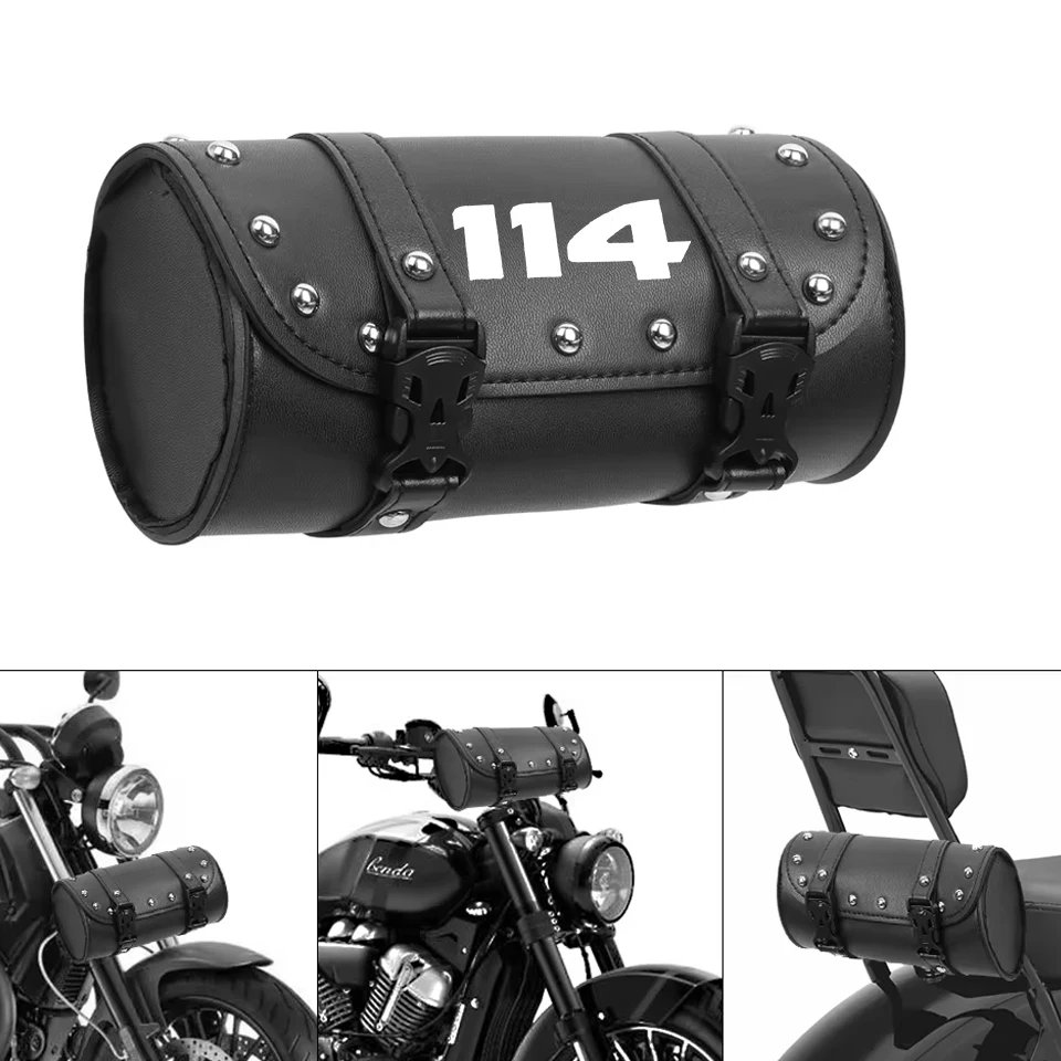 Motorcycle Universal Fork Bag Leather Saddlebags Tool Bag Storage Pouch For Harley Softail Fat Boy 114 FLFB FLFBS Street Bob